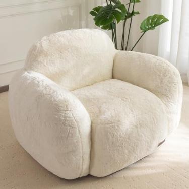 Imagem de MAXYOYO Cadeira Bean Bag, confortável em forma de seixo, sofá único para adultos, sofá de chão de pelúcia com encosto e apoios de braço, cadeira moderna com detalhes de pele sintética para sala de