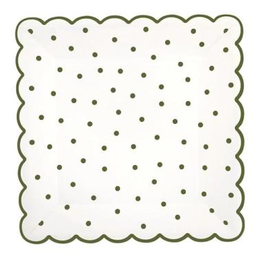 Imagem de Slant Collections Pratos de papel descartáveis de 8 unidades, borda recortada, tamanho jantar, 22 cm, branco com design de bolinhas verdes