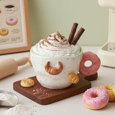 Imagem de DIF DECO Canecas de Natal 334.5 g Cerâmica Bonito Forma de Donut Caneca de Café com Alça Exclusivo Feriado Quente Copo de Cacau Perfeito para Amantes de Chá e Café, Presentes para Família ou Crianças