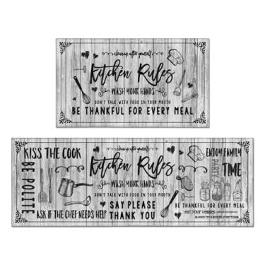 Imagem de QXWREL Tapetes e tapetes de cozinha Farmhouse, conjuntos de 2 peças para chão, regras de cozinha, branco, vintage, antiderrapante, tapete lavável na máquina para decoração de corredor de cozinha 43 x