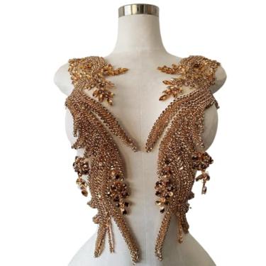 Imagem de Jpumley.pksn Apliques de renda de strass feitos à mão costurados em miçangas para acessórios de roupas de vestido 1 par/bolsa 14 x 20 cm (champanhe)