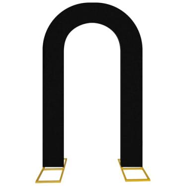 Imagem de Hahafelt Capa de fundo de arco aberto de 2,4 m, preto, elastano, arcos de casamento, arcos de casamento em forma de U, para decoração de fotografia em casa ou recepção de festa ao ar livre ou interna