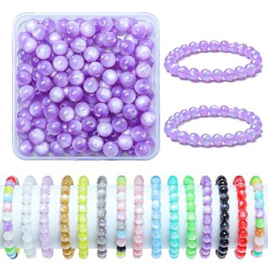 Imagem de Contas de vidro de 8 mm para pulseiras, 200 peças de contas redondas de cristal para kits de fabricação de joias, contas, artesanato DIY (roxo)