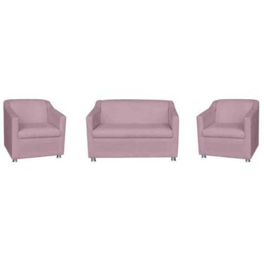 Imagem de Kit 01 Namoradeira mais 02 Poltrona Decorativa Tilla Pés Cromados Sued