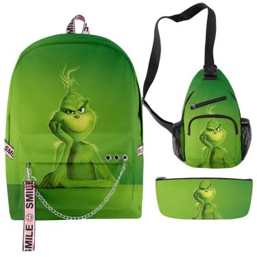 Imagem de Conjunto de 3 mochilas escolares infantis Grinchs Christmas Cartoon
