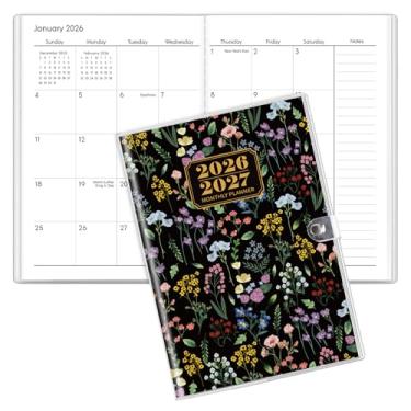 Imagem de SKYDUE Agenda de bolso 2026-2027, planejador mensal floral, floral, preto
