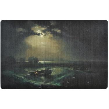 Imagem de TSENQUE Tapete de porta personalizado J. M. W. Turner com estampa de pescadores no mar, dia das bruxas, outono, exterior, decoração de varanda, lavável, tapete de porta da frente, entrada interna 81 x