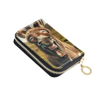 Imagem de 9 compartimentos para cartão de crédito e 2 compartimentos para dinheiro, carteira feminina pequena com zíper e bolso para moedas, burro engraçado rindo