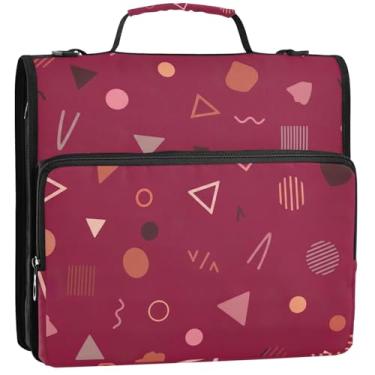 Imagem de Fichários de 3 anéis de 3 anéis resistentes vinho vermelho marrom gráfico zíper organizador de fichários escolares bolsa com alça de ombro bonito estojo de armazenamento portfólio com alça, 34,5 x