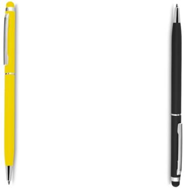 Imagem de Caneta esferográfica de metal escrita em azul, com ponta touch com corpo emborrachado Anotações modernas (Amarelo e Preto)