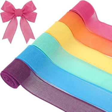 Imagem de Yuefunny 6 rolos de fita com fio rústica de serapilheira colorida com fio total de 30 jardas para guirlanda de Natal, Halloween, outono, laço, artesanato, embrulho, festa, decoração boho (cor macaron