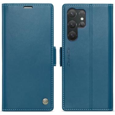 Imagem de WJXEXRS Capa carteira para Samsung Galaxy S25 Ultra, capa flip estilosa com compartimento para cartão de crédito com bloqueio RFID, capa de telefone de couro PU à prova de choque para Samsung Galaxy