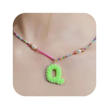 Imagem de ZShireeyBlackey Colar de contas coloridas com inicial para mulheres, colar de letras de bolhas personalizado com miçangas para meninas, gargantilhas boêmias, joias e presentes, Resina, Sem Pedra
