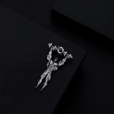 Imagem de Colar com pingente de aço inoxidável, prata, preto, para academia, halteres, design para amantes de fitness e estilo diário