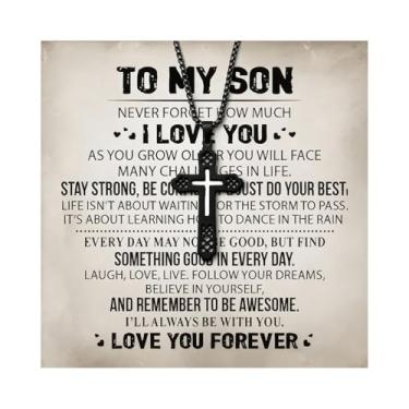 Imagem de Zurlcdye Colar To My Son, pingente de cruz grossa, presente de aniversário para mãe e filho, presente de aniversário para formatura de mãe e pai, fé, cruz, colar, joias, acessórios, presentes, Aço