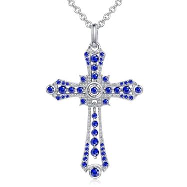 Imagem de Colar de cruz de ouro 18 K para mulheres, joias com pingente de cruz de pedra do mês de nascimento de prata esterlina 925, presentes de aniversário de aniversário de Natal para mulheres, esposa