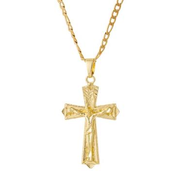 Imagem de yipima Colar com pingente de cruz de crucifixo de Jesus banhado a ouro branco 14K para mulheres e homens, estilo gótico, pingente de cruz, joia minimalista, middle, Cobre, Sem Pedra Preciosa
