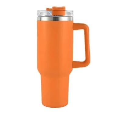 Imagem de Garrafa Térmica Inox 1200ml Aço Inoxidável - Portátil, Isolante, para Academia, Escritório e Viagens, com Tampa e Canudo(LARANJA)