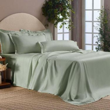 Imagem de Jogo De Cama 1000 Fios Millenium 6 Peças Appel Verde Mousse - Queen - 