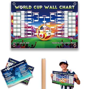 Imagem de TOKLYUIE Pôster para programação da Copa do Mundo, mercadoria da Copa do Mundo, impressão dupla face, sem vincos, à prova d'água, apagável, calendário do torneio de futebol de 2026 e gráfico de