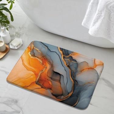 Imagem de Tapete de banho de mármore preto dourado, moderno, laranja, cinza, abstrato, mármore, antiderrapante, microfibra macia, tapete de banheiro para quarto, cozinha, banheiro, banheiro, banheiro, banheiro