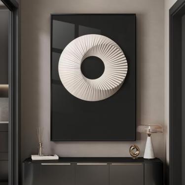 Imagem de Arte de parede abstrata emoldurada em preto e branco, pinturas geométricas modernas para paredes, imagens minimalistas de círculo escultural para sala de estar, sala de jantar, quarto, sala de estar