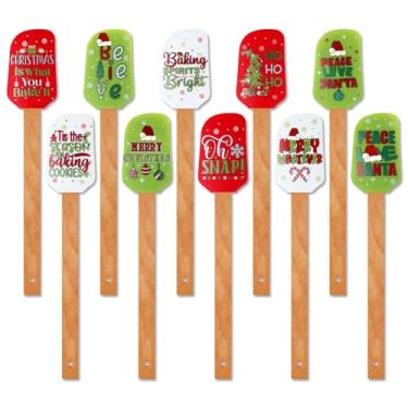 Imagem de Patelai 10 espátulas de silicone de Natal, padrão de decoração de Natal, espátula de férias para decoração de cozinha de Natal, bolo, cozimento, biscoito, mistura, creme de manteiga