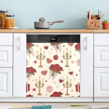 Imagem de ATTX Capa magnética para máquina de lavar louça para buquês de rosas do Dia dos Namorados | Adesivo decorativo de eletrodomésticos de 58 x 66 cm para armários domésticos e eletrodomésticos #415