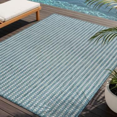 Imagem de Tapete lavável ao ar livre, 15,5 x 23,5 cm, tapetes modernos, para ambientes externos, padrão listrado, impermeável, fácil de limpar, pátio, varanda, sala de estar, quarto, jardim, RV (15,6 x 23,5 cm