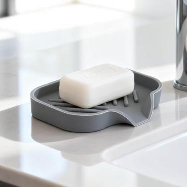 Imagem de Saboneteiras de silicone para banheiro, organizador de pia de cozinha, bandeja dispensadora de pratos, suporte de sabão de silicone premium com autodrenagem, para esfregar, garrafa, copo na pia ou