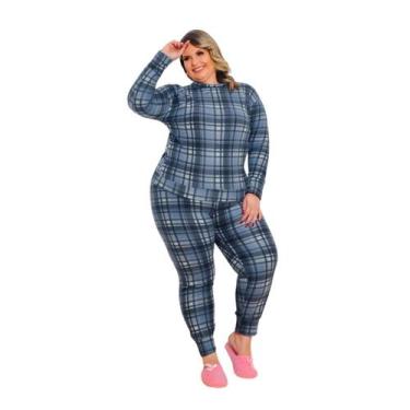 Imagem de Pijama Feminino Plus Size Inverno em Soft Xadrez Quentinho Confortável