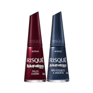 Imagem de Kit Esmaltes Risqué Lolla palooza Risqué Esmalte Glitter Coloridos (Vinho + Azul Escuro)
