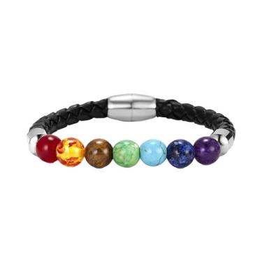 Imagem de Pulseira De 7 Chakras Com Pedras Naturais E Corda Preta Para Yoga, Rei