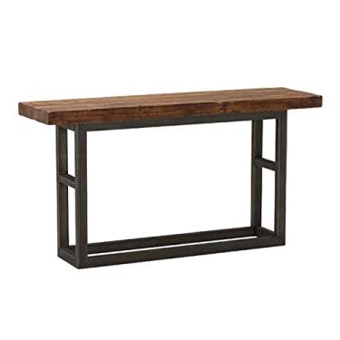 Imagem de Prateleira retrô de ferro forjado de madeira maciça, estilo industrial, sala de estar, mesa de varanda antiga, prateleira de chão do país americano, 120 x 35 x 75 cm, espessura da placa 5 cm