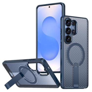 Imagem de POYUFRG Capa magnética para Samsung Galaxy S26 Ultra/S26 Plus/S26, capa de telefone fina e translúcida com dissipação de calor com capa de suporte de metal, azul, S26 Ultra