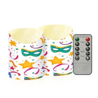 Imagem de Wassud Pacote com 2 máscaras de carnaval velas sem chama com controle remoto, velas realistas cintilantes com temporizador, velas decorativas para Natal, casamento, festa, decoração de casa pequena
