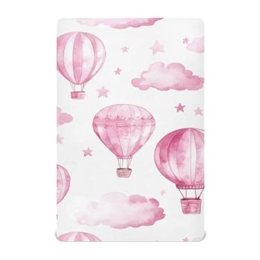 Imagem de xigua Lençol de berço com balões de ar quente em aquarela para meninas e meninos, lençol macio e respirável adequado para berço padrão e cama infantil 71 x 132 cm
