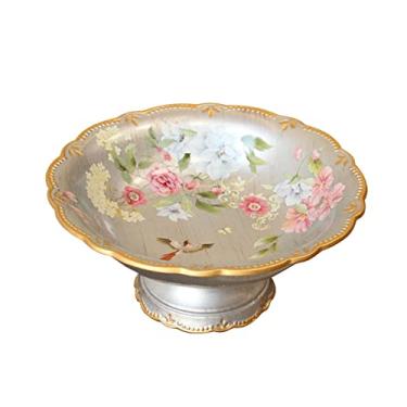 Imagem de Pratos de frutas decoração prato de frutas novo chinês retrô pintado à mão prato de frutas para casa sala de estar tigela de frutas de cerâmica alta porcelana redonda artesanato tigela de doces pratos