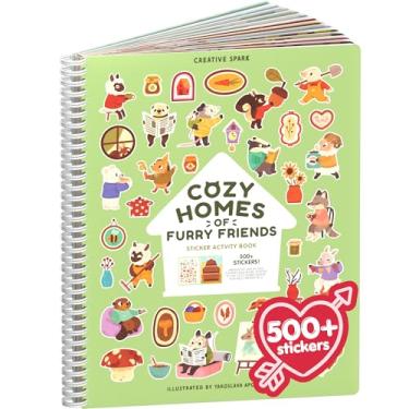 Imagem de Adesivo Cozy Homes of Furry Friends + Livro de colorir (mais de 500 adesivos de calendário para crianças e 12 páginas para colorir), livro de atividades lado a lado, livros de adesivos divertidos