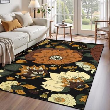 Imagem de Tyrot Tapete de sala de estar botânico floral preto vintage 9 x 1,5 m