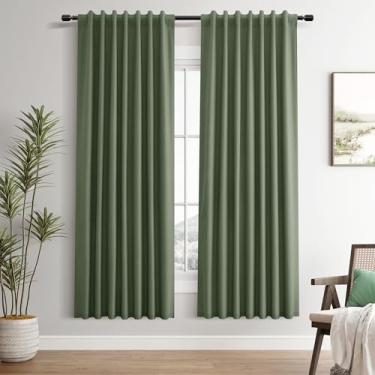 Imagem de Cortinas blackout de linho verde-oliva 182 cm de comprimento com aba traseira texturizada, escurecimento do ambiente, bloqueio de calor, redução de ruído, cortinas para sala de estar, berçário, verde