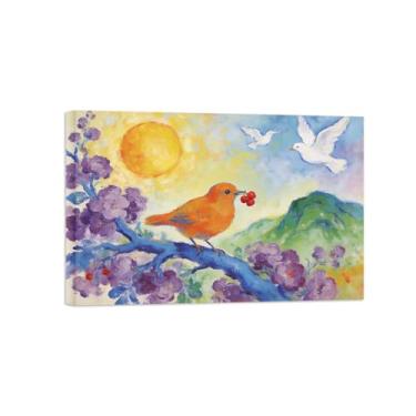 Imagem de BMZFYBS Impressão em tela de arte de parede animal - pássaro no galho - pintura de decoração moderna - imagens para casa pronta para pendurar tela embrulhada 50 x 75 cm 20 x 30 polegadas