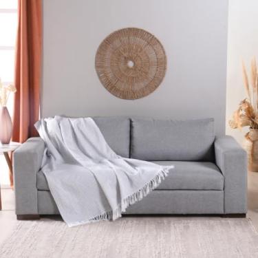Imagem de Manta Xale Gigante para Sofá Com Franja Grid 1 Peça 2,10m x 1,35m Tecido Jacquard (Cinza)
