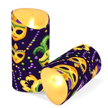 Imagem de SEHANY Máscara de carnaval velas sem chamas com controle remoto e temporizador, 2 peças de velas de pilar de LED cintilantes operadas por bateria para decoração de festa de casamento, dia dos