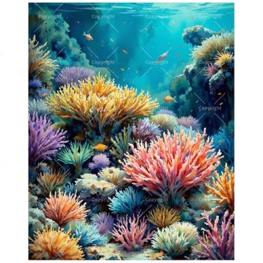 Imagem de Kit de pintura de vida marinha por números para adultos - DIY recife de coral vibrante com pintura subaquática de peixe em tela 40,6 x 50,8 cm, conjunto de tinta acrílica, adequado para iniciantes