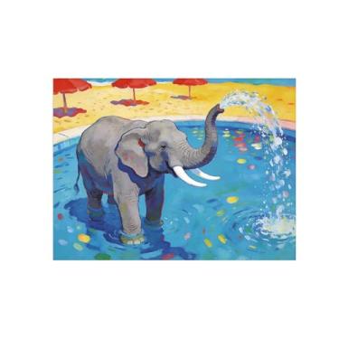 Imagem de Impressão em tela de arte de parede animal - elefante brincando com água decoração moderna pintura - imagens para quarto de crianças escritório 60 x 80 cm 24 x 31 polegadas sem moldura
