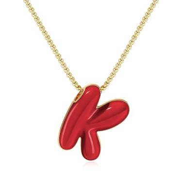Imagem de KissYan Colar com letras de bolha, banhado a ouro 14 K, pingente de caixa com inicial de balão colorido, joia delicada para presente, Adjustable, Cobre, Sem Pedra Preciosa