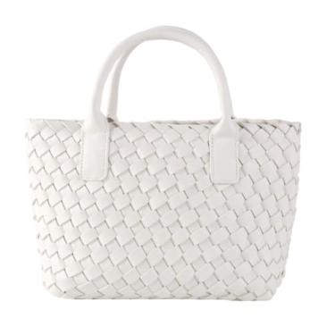 Imagem de Sacolas femininas de couro vegano com alça superior e alça superior bolsa de compras grande para viagem, Branco, One Size