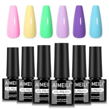 Imagem de AIMEILI Conjunto de 6 peças de esmalte de gel pastel, sem hema, sem crueldade, vegano, imersão em U V LED para salão de manicure para unhas DIY para mulheres - Kit 96