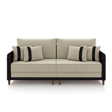 Imagem de Sofá Living Montecarlo 2 Lugares Bipartido 192cm Pés em Madeira Veludo/PU Bege/Preto G33 - Gran Bel